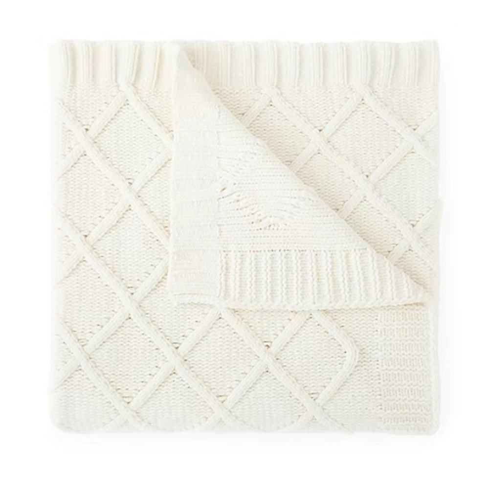 Cozy Knit Linden Street Lattice Egret Throw Blanket